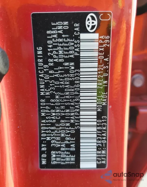 2020 Toyota Corolla Le z USA, uszkodzony, nr VIN 5YFEPRAE9LP068033